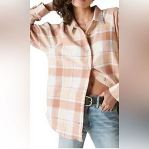 Lucky Brand Women's Oversized Distressed Button Down Top